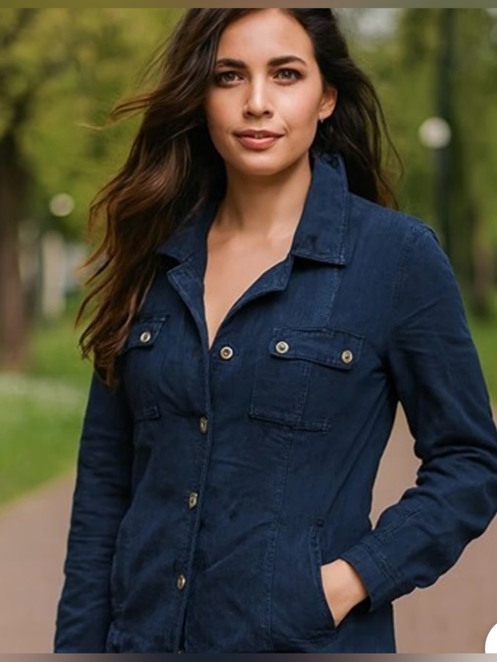 Cabi Shacket Women's Indigo Blue Button-Front Jacket Lightweight Denim XL Pocket